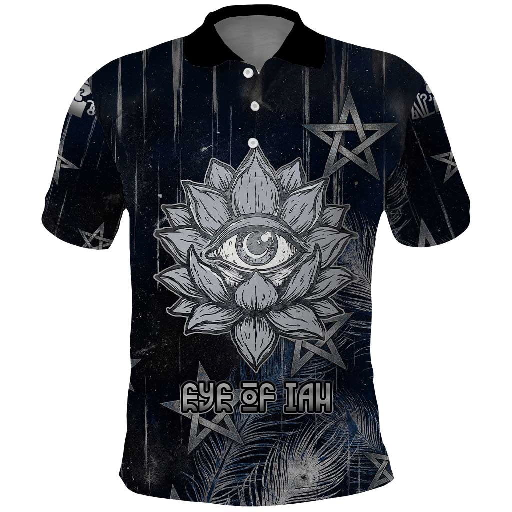 Khonsu Polo Shirt Ancient Egyptian Dark Feather Pattern, Moonlit Raven Symbol, and Eye Lotus - Wonder Print Shop