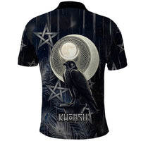 Khonsu Polo Shirt Ancient Egyptian Dark Feather Pattern, Moonlit Raven Symbol, and Eye Lotus - Wonder Print Shop