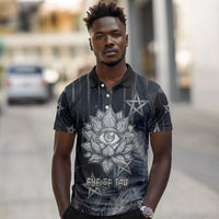 Khonsu Polo Shirt Ancient Egyptian Dark Feather Pattern, Moonlit Raven Symbol, and Eye Lotus - Wonder Print Shop