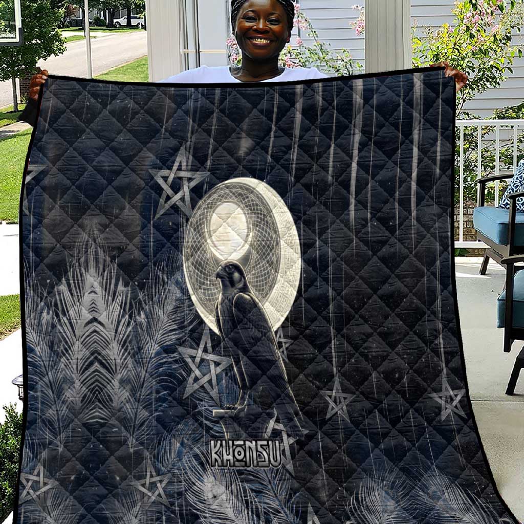 Khonsu Quilt Ancient Egyptian Dark Feather Pattern, Moonlit Raven Symbol, and Eye Lotus - Wonder Print Shop