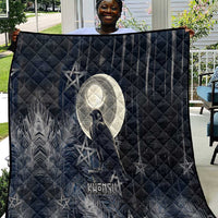 Khonsu Quilt Ancient Egyptian Dark Feather Pattern, Moonlit Raven Symbol, and Eye Lotus - Wonder Print Shop