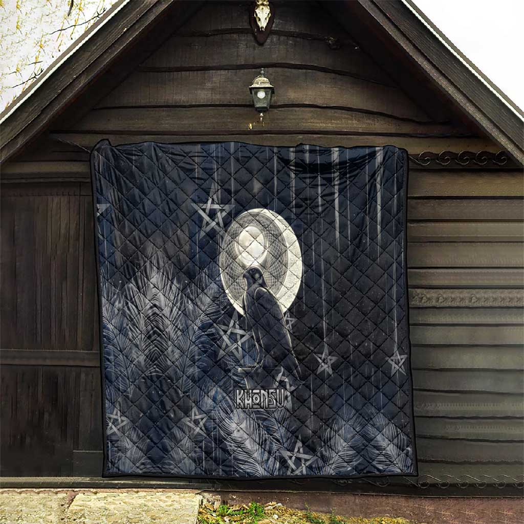 Khonsu Quilt Ancient Egyptian Dark Feather Pattern, Moonlit Raven Symbol, and Eye Lotus - Wonder Print Shop