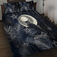 Khonsu Quilt Bed Set Ancient Egyptian Dark Feather Pattern, Moonlit Raven Symbol, and Eye Lotus - Wonder Print Shop