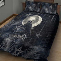 Khonsu Quilt Bed Set Ancient Egyptian Dark Feather Pattern, Moonlit Raven Symbol, and Eye Lotus - Wonder Print Shop