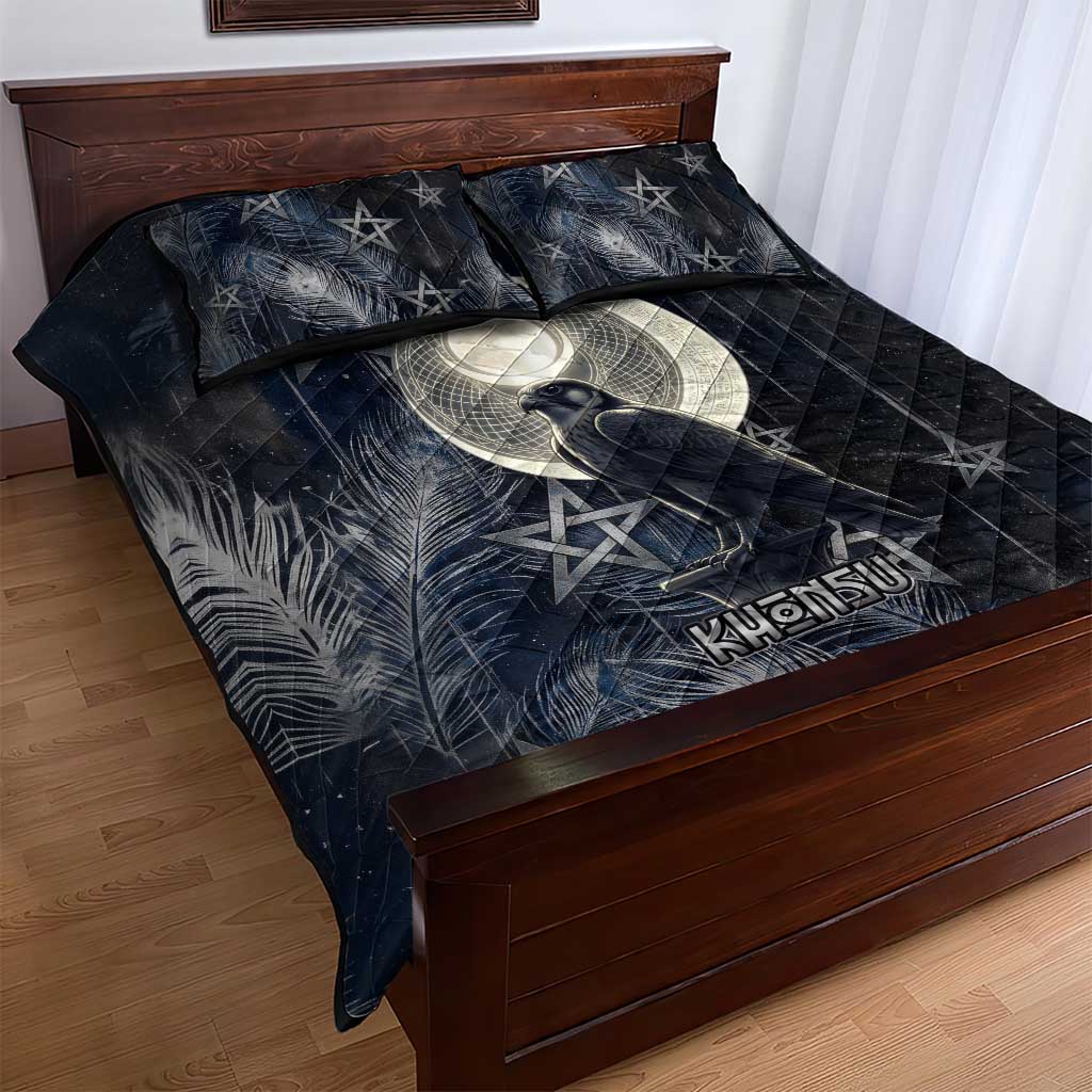 Khonsu Quilt Bed Set Ancient Egyptian Dark Feather Pattern, Moonlit Raven Symbol, and Eye Lotus - Wonder Print Shop