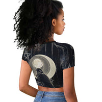 Khonsu Raglan Cropped T shirt Ancient Egyptian Dark Feather Pattern, Moonlit Raven Symbol, and Eye Lotus - Wonder Print Shop