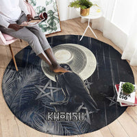 Khonsu Round Carpet Ancient Egyptian Dark Feather Pattern, Moonlit Raven Symbol, and Eye Lotus - Wonder Print Shop