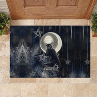 Khonsu Rubber Doormat Ancient Egyptian Dark Feather Pattern, Moonlit Raven Symbol, and Eye Lotus - Wonder Print Shop
