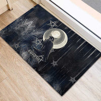 Khonsu Rubber Doormat Ancient Egyptian Dark Feather Pattern, Moonlit Raven Symbol, and Eye Lotus - Wonder Print Shop