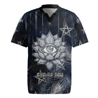 Khonsu Rugby Jersey Ancient Egyptian Dark Feather Pattern, Moonlit Raven Symbol, and Eye Lotus - Wonder Print Shop