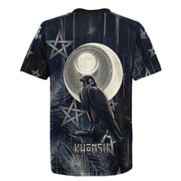 Khonsu Rugby Jersey Ancient Egyptian Dark Feather Pattern, Moonlit Raven Symbol, and Eye Lotus - Wonder Print Shop