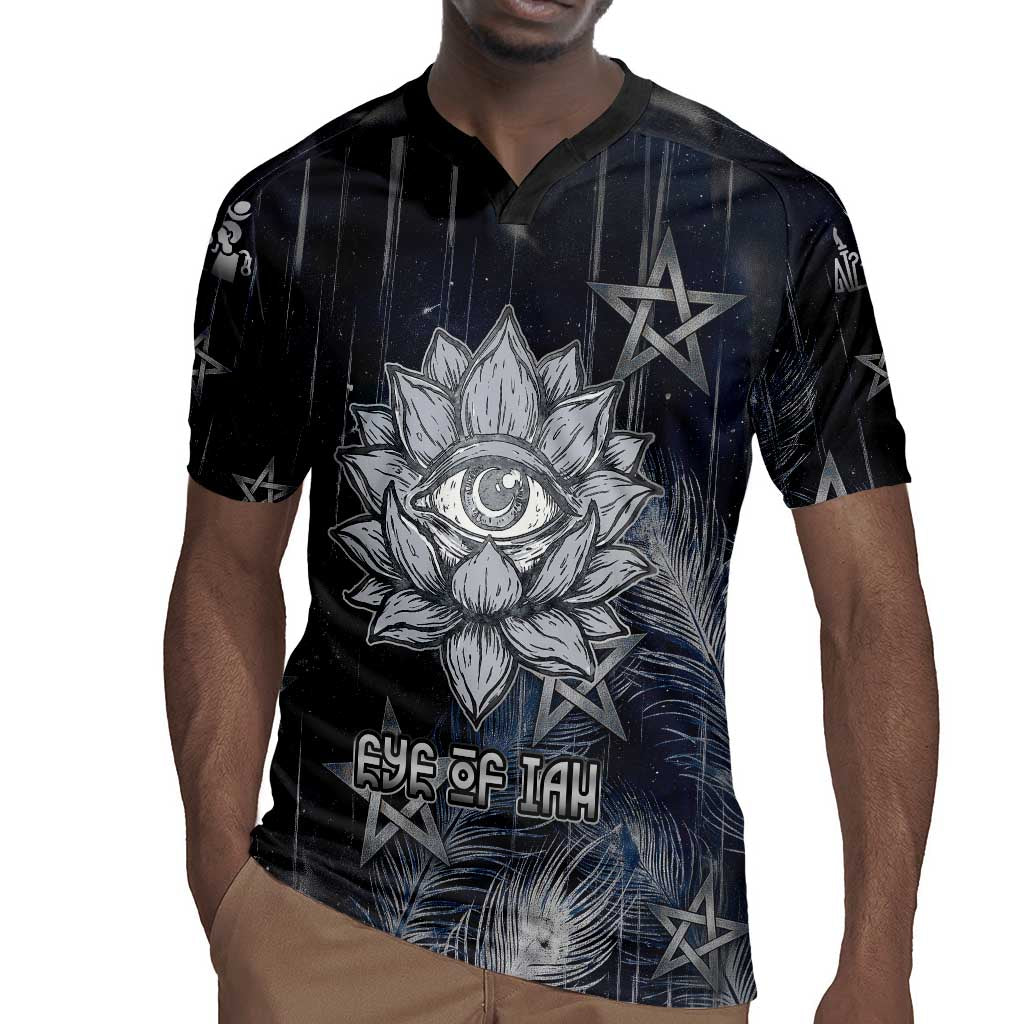 Khonsu Rugby Jersey Ancient Egyptian Dark Feather Pattern, Moonlit Raven Symbol, and Eye Lotus - Wonder Print Shop