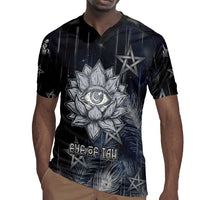 Khonsu Rugby Jersey Ancient Egyptian Dark Feather Pattern, Moonlit Raven Symbol, and Eye Lotus - Wonder Print Shop