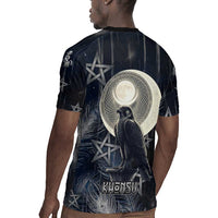 Khonsu Rugby Jersey Ancient Egyptian Dark Feather Pattern, Moonlit Raven Symbol, and Eye Lotus - Wonder Print Shop