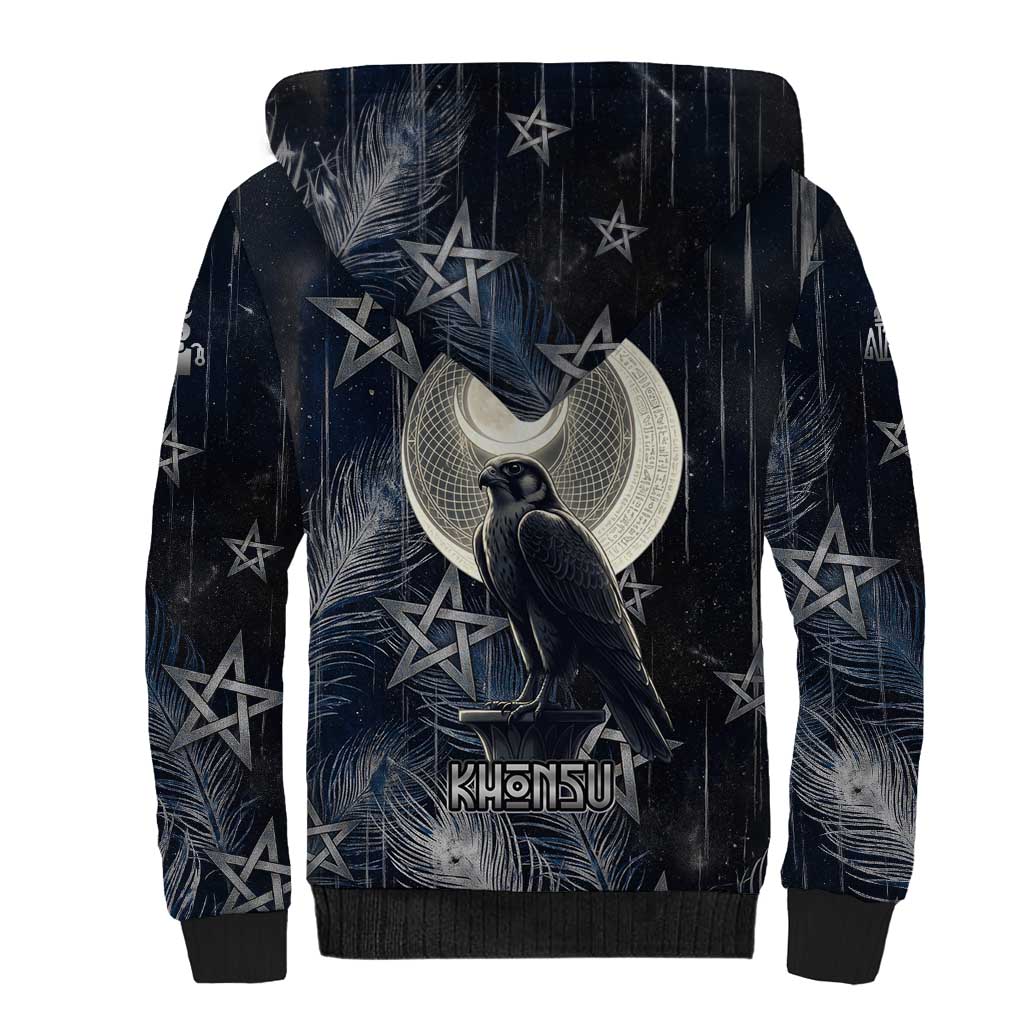 Khonsu Sherpa Hoodie Ancient Egyptian Dark Feather Pattern, Moonlit Raven Symbol, and Eye Lotus - Wonder Print Shop