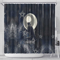 Khonsu Shower Curtain Ancient Egyptian Dark Feather Pattern, Moonlit Raven Symbol, and Eye Lotus - Wonder Print Shop