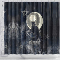 Khonsu Shower Curtain Ancient Egyptian Dark Feather Pattern, Moonlit Raven Symbol, and Eye Lotus - Wonder Print Shop