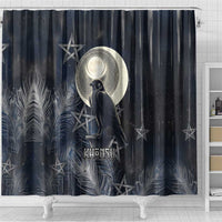 Khonsu Shower Curtain Ancient Egyptian Dark Feather Pattern, Moonlit Raven Symbol, and Eye Lotus - Wonder Print Shop