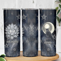 Khonsu Skinny Tumbler Ancient Egyptian Dark Feather Pattern, Moonlit Raven Symbol, and Eye Lotus - Wonder Print Shop