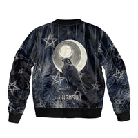 Khonsu Sleeve Zip Bomber Jacket Ancient Egyptian Dark Feather Pattern, Moonlit Raven Symbol, and Eye Lotus - Wonder Print Shop