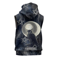 Khonsu Sleeveless Hoodie Ancient Egyptian Dark Feather Pattern, Moonlit Raven Symbol, and Eye Lotus - Wonder Print Shop