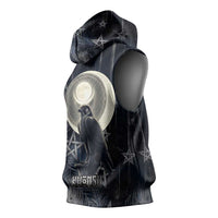 Khonsu Sleeveless Hoodie Ancient Egyptian Dark Feather Pattern, Moonlit Raven Symbol, and Eye Lotus - Wonder Print Shop