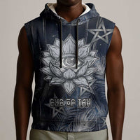Khonsu Sleeveless Hoodie Ancient Egyptian Dark Feather Pattern, Moonlit Raven Symbol, and Eye Lotus - Wonder Print Shop
