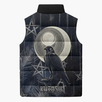 Khonsu Sleeveless Puffer Jacket Ancient Egyptian Dark Feather Pattern, Moonlit Raven Symbol, and Eye Lotus - Wonder Print Shop