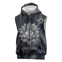 Khonsu Sleeveless Zip Hoodie Ancient Egyptian Dark Feather Pattern, Moonlit Raven Symbol, and Eye Lotus - Wonder Print Shop