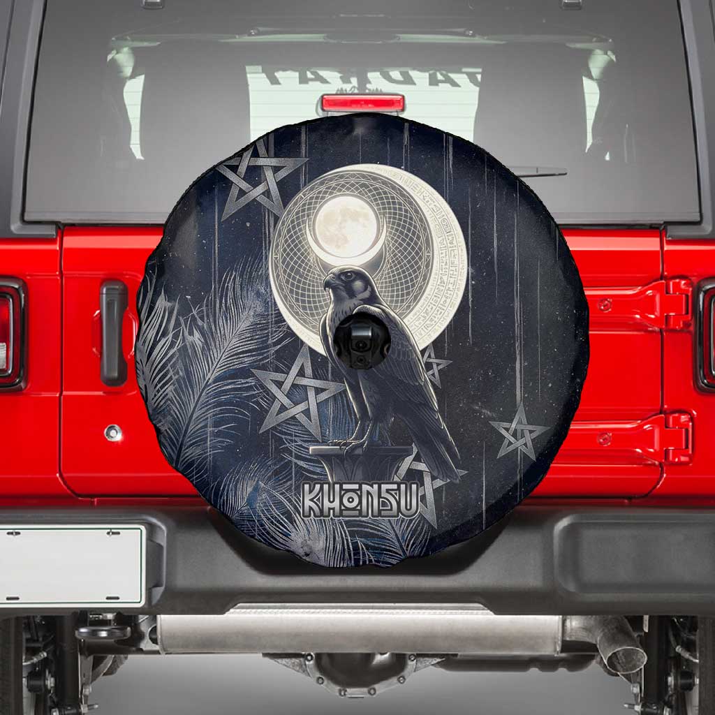 Khonsu Spare Tire Cover Ancient Egyptian Dark Feather Pattern, Moonlit Raven Symbol, and Eye Lotus - Wonder Print Shop