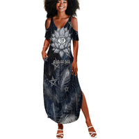 Khonsu Summer Maxi Dress Ancient Egyptian Dark Feather Pattern, Moonlit Raven Symbol, and Eye Lotus - Wonder Print Shop