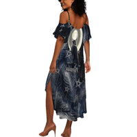Khonsu Summer Maxi Dress Ancient Egyptian Dark Feather Pattern, Moonlit Raven Symbol, and Eye Lotus - Wonder Print Shop
