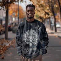 Khonsu Sweatshirt Ancient Egyptian Dark Feather Pattern, Moonlit Raven Symbol, and Eye Lotus - Wonder Print Shop