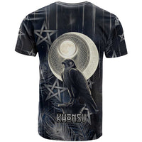 Khonsu T shirt Ancient Egyptian Dark Feather Pattern, Moonlit Raven Symbol, and Eye Lotus - Wonder Print Shop