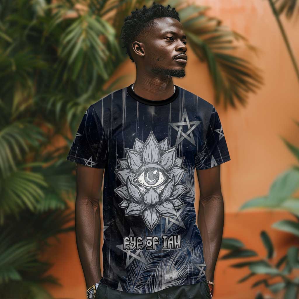 Khonsu T shirt Ancient Egyptian Dark Feather Pattern, Moonlit Raven Symbol, and Eye Lotus - Wonder Print Shop
