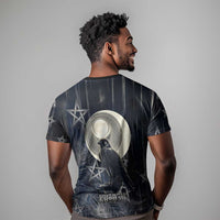 Khonsu T shirt Ancient Egyptian Dark Feather Pattern, Moonlit Raven Symbol, and Eye Lotus - Wonder Print Shop