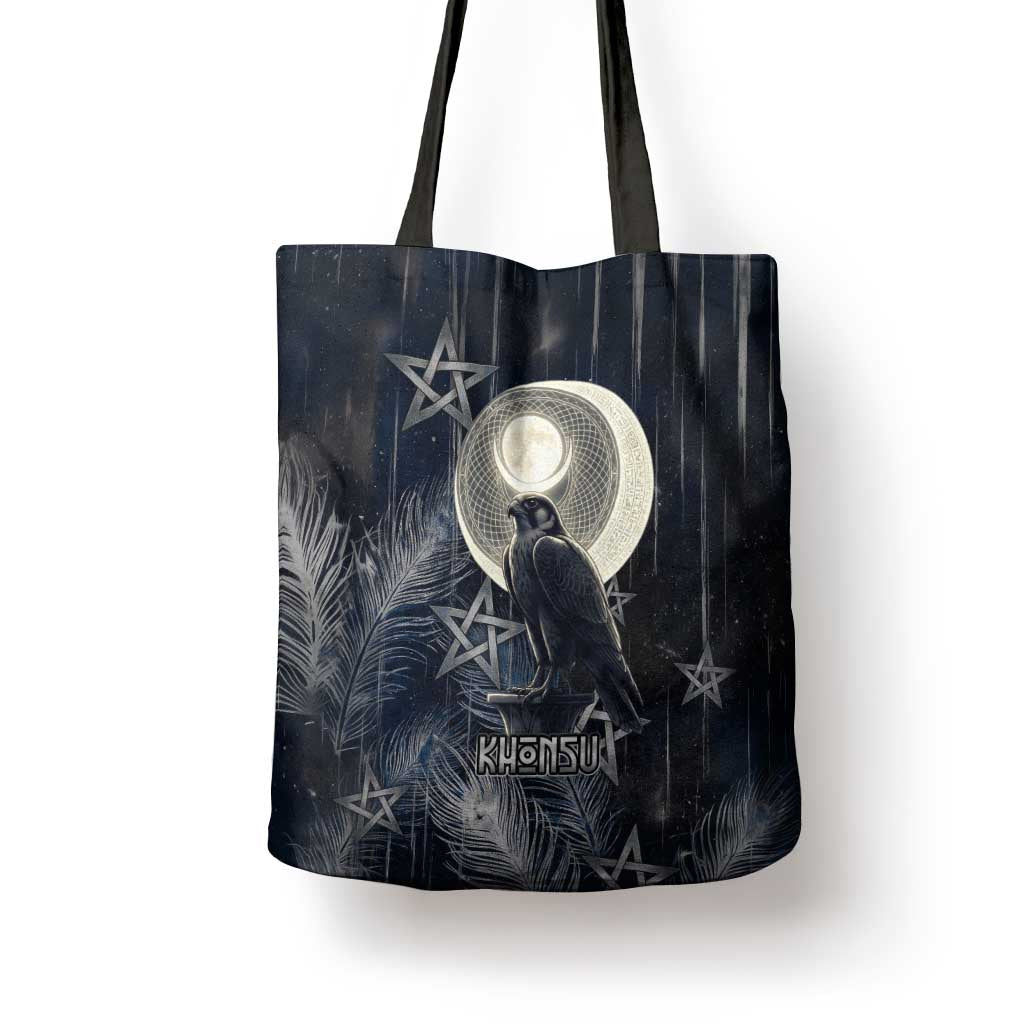 Khonsu Tote Bag Ancient Egyptian Dark Feather Pattern, Moonlit Raven Symbol, and Eye Lotus - Wonder Print Shop
