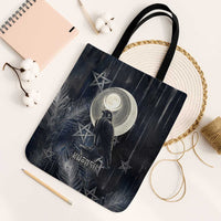 Khonsu Tote Bag Ancient Egyptian Dark Feather Pattern, Moonlit Raven Symbol, and Eye Lotus - Wonder Print Shop