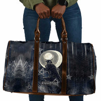 Khonsu Travel Bag Ancient Egyptian Dark Feather Pattern, Moonlit Raven Symbol, and Eye Lotus - Wonder Print Shop