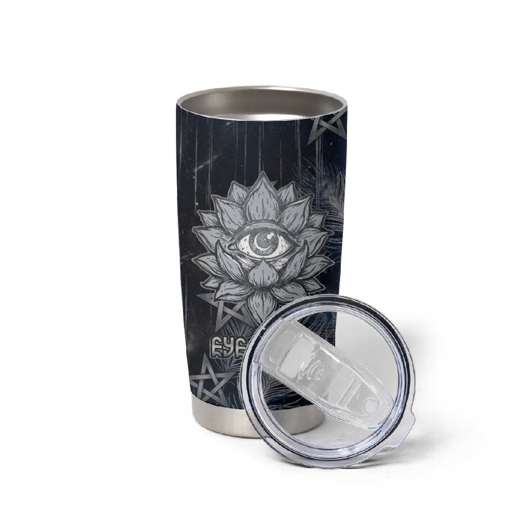 Khonsu Tumbler Cup Ancient Egyptian Dark Feather Pattern, Moonlit Raven Symbol, and Eye Lotus - Wonder Print Shop