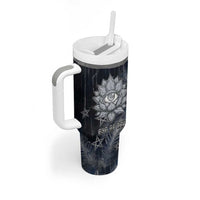 Khonsu Tumbler With Handle Ancient Egyptian Dark Feather Pattern, Moonlit Raven Symbol, and Eye Lotus - Wonder Print Shop