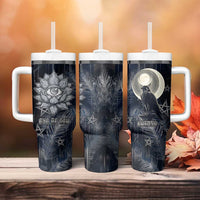 Khonsu Tumbler With Handle Ancient Egyptian Dark Feather Pattern, Moonlit Raven Symbol, and Eye Lotus - Wonder Print Shop