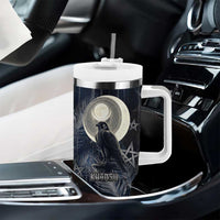 Khonsu Tumbler With Handle Ancient Egyptian Dark Feather Pattern, Moonlit Raven Symbol, and Eye Lotus - Wonder Print Shop