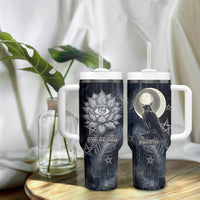 Khonsu Tumbler With Handle Ancient Egyptian Dark Feather Pattern, Moonlit Raven Symbol, and Eye Lotus - Wonder Print Shop