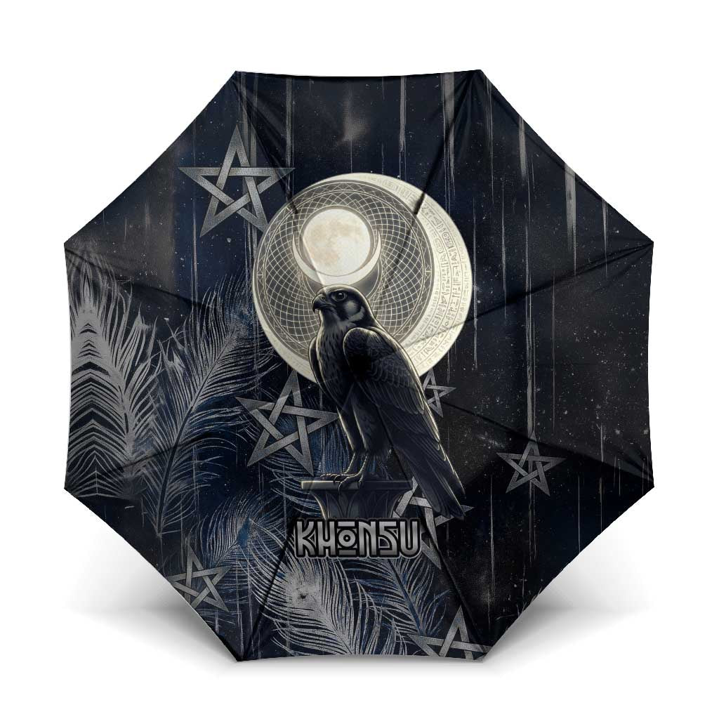 Khonsu Umbrella Ancient Egyptian Dark Feather Pattern, Moonlit Raven Symbol, and Eye Lotus - Wonder Print Shop