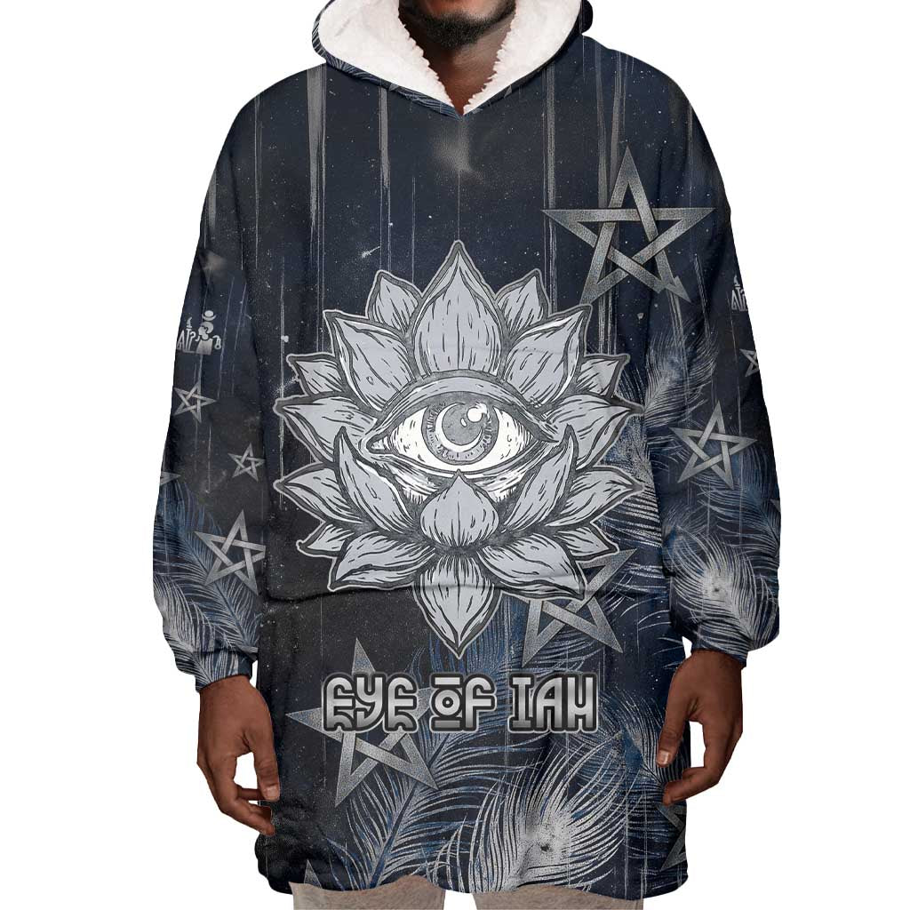Khonsu Wearable Blanket Hoodie Ancient Egyptian Dark Feather Pattern, Moonlit Raven Symbol, and Eye Lotus - Wonder Print Shop