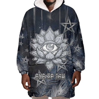 Khonsu Wearable Blanket Hoodie Ancient Egyptian Dark Feather Pattern, Moonlit Raven Symbol, and Eye Lotus - Wonder Print Shop