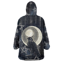 Khonsu Wearable Blanket Hoodie Ancient Egyptian Dark Feather Pattern, Moonlit Raven Symbol, and Eye Lotus - Wonder Print Shop