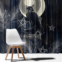 Khonsu Window Curtain Ancient Egyptian Dark Feather Pattern, Moonlit Raven Symbol, and Eye Lotus - Wonder Print Shop