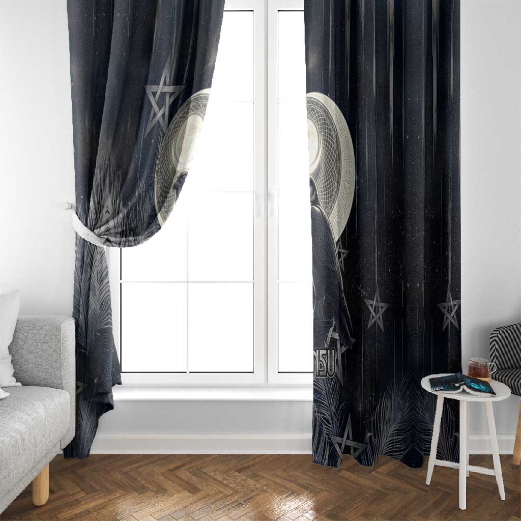 Khonsu Window Curtain Ancient Egyptian Dark Feather Pattern, Moonlit Raven Symbol, and Eye Lotus - Wonder Print Shop